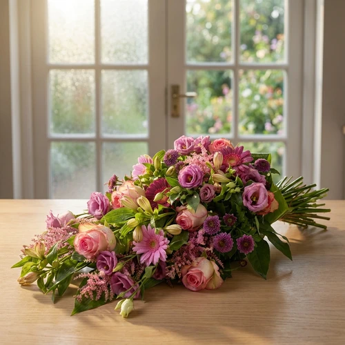 Rouwboeket roze tinten