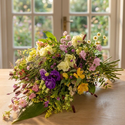 Rouwboeket met veldbloemen