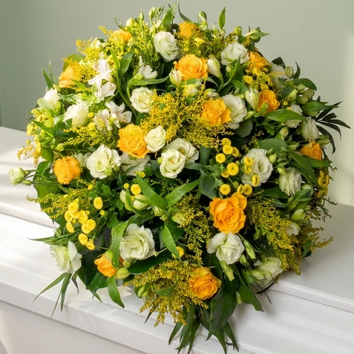 Rouwstuk rond geel - wit