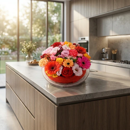 Bloementaart rood oranje roze