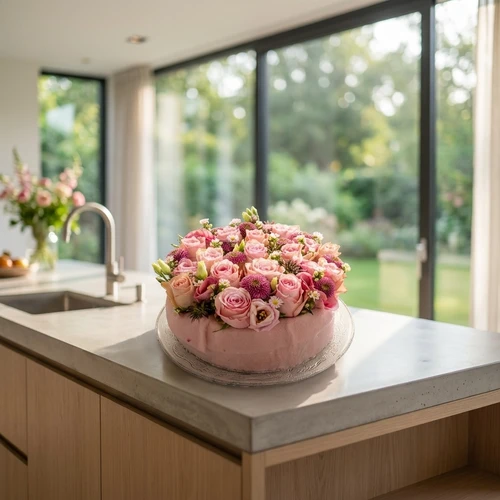 Roze rozen bloementaart