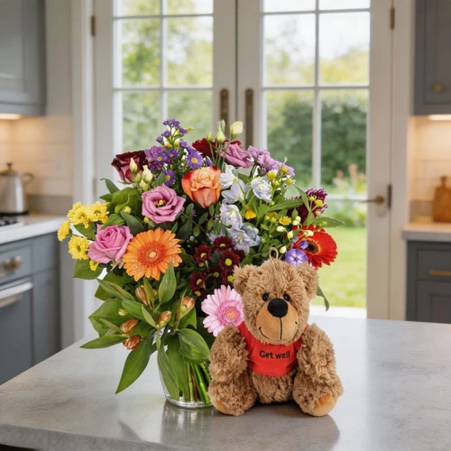 Beterschap boeket + knuffel Get Well