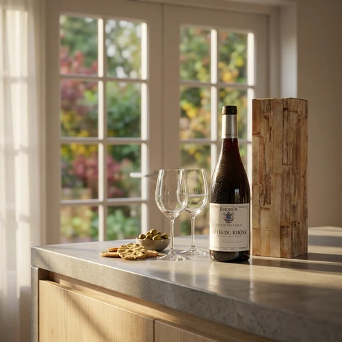 Cotes Du Rhone wijn en 2 wijn glazen