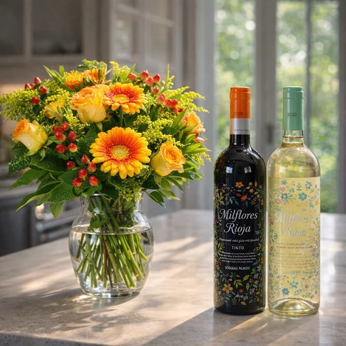 Bloemen wijngeschenk Milflores Rioja Bodegas