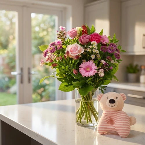 Geboorte boeket meisje + rammelaar