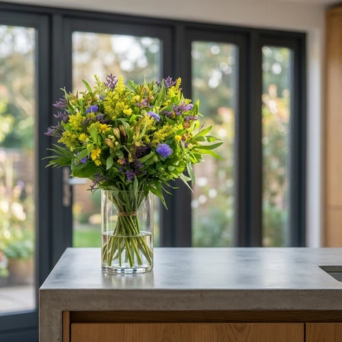 Boeket geel paars blauw