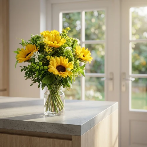 Boeket gemengd met o.a zonnebloemen