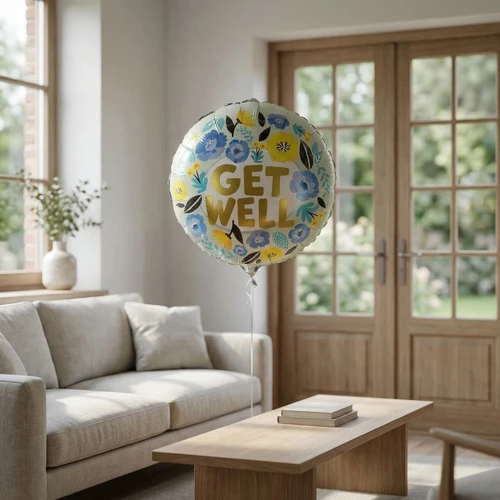 Get Well soon ballon met bloemetjes