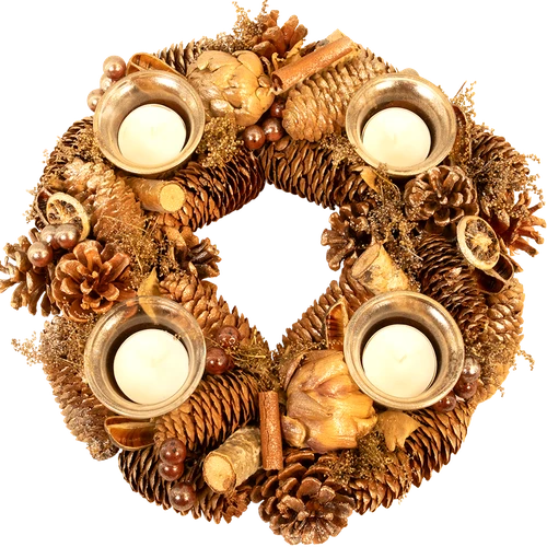 Denneappelkrans kerstkrans Ø 30cm met 4 waxinelichtjes