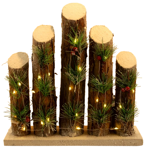 Kerstdecoratie van boomstammetjes met LED-verlichting