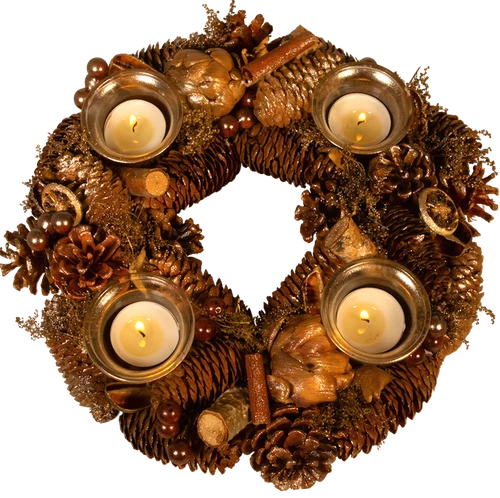 Denneappelkrans kerstkrans Ø 30cm met 4 waxinelichtjes