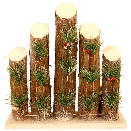 Kerstdecoratie van boomstammetjes met LED-verlichting